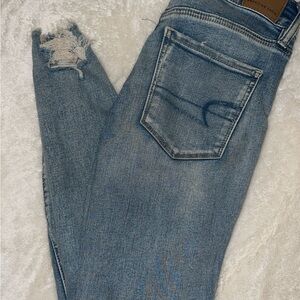American Eagle Outfitters Light Blue Distressed Ripped Skinny Jeans